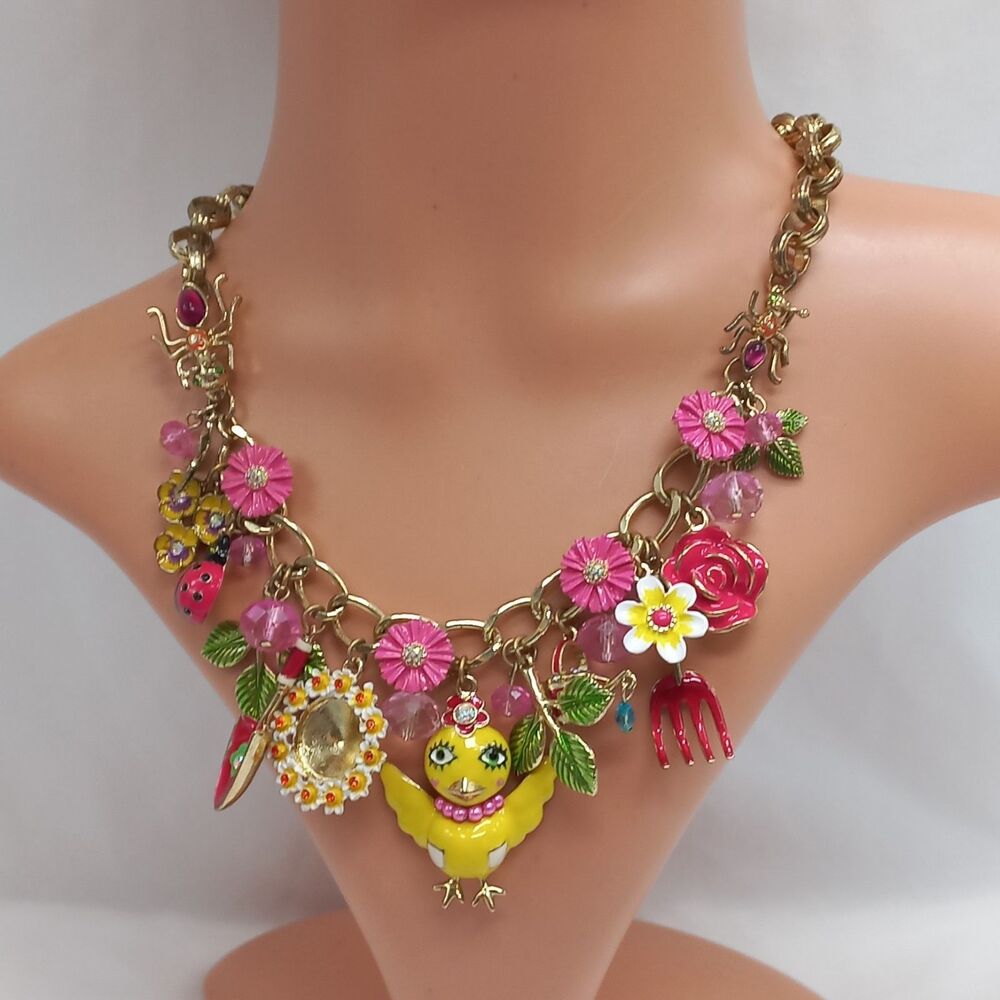 Betsey Johnson Chick Garden Party Flowers Summer Rake Shovel Nature Necklace